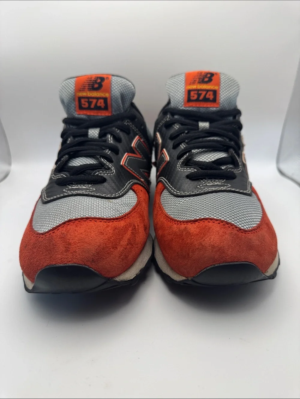 New Balance 574 Grey & Red Suede Athletic Shoes M574Jrb